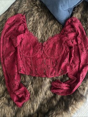 VICI Burgundy Lace Bustier Crop Top (M)